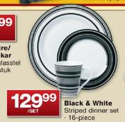 Black & White Striped Dinner Set-16 Piece Per Stel
