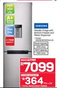 Samsung Metallic Fridge With Bottom Freezer And Water Dispenser(RB29HWR3DSA/UO)