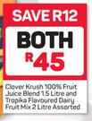 Clover Krush 100% Fruit Juice Blend 1.5Ltr And Tropika Flavoured Dairy Fruit Mix 2Ltr-For Both