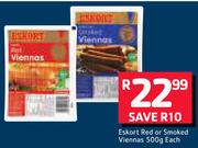 Eskort Red or Smoked Viennas-500g Each