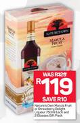 Nature's Own Marula Fruit Or Strawberry Delight Liqueur 750ml Each And 2 Glasses
