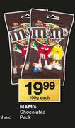 M&M’s Chocolate Pack-100g Each