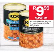 Koo Baked Beans Regular Or Lite In Tomato Sauce-410g Each