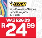 Bic Kids Evolution Stripes Pencils Crayons 12-Pack
