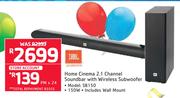 JBL Home Cinema 2.1 Channel Soundbar With Wireless Subwoofer SB150