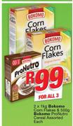 Bokomo Corn Flakes 2X1Kg & Bokomo Pronutro Cereal 500g-For All 3