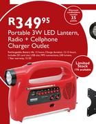 Portable 3W LED Lantern, Radio+Cellphone Charger Outlet