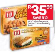 I&J Chicken Burgers Or Golden Chickeroos-400g Each
