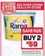 Rama Spread For Bread 40% Fat Spread Tub-2X1Kg