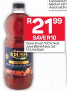 Clover Krush 100% Fruit Juice Blend-1.5L Each