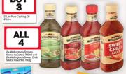 2 x Wellignton's Tomato Sauce-700ml & 2 x Wellington's Sweet Chilli Sauce Assorted-700g-For 4
