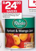 Rhodes Superfine Apricot Or Apricot & Mango Jam-900g Each