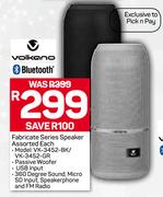 Volkano Bluetooth Fabricate Series Speaker Assorted VK-3452-BK/VK-3452-GR-Each