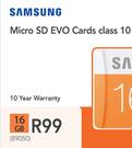 Samsung 16GB Micro SD Evo Cards Class 10