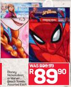 Disney Nickelodeon Or Marvel Beach Towels Assorted-Each