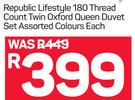 Republic Lifestyle 180 Thread Count Twin Oxford Queen Duvet Set Assorted Colours-Each