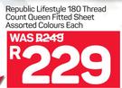 Republic Lifestyle 180 Thread Count Queen Fitted Sheet Assorted Colours-Each