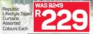 Republic Lifestyle Taped Curtains Assorted Colours-Each