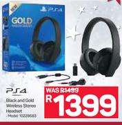 PS4 Black & Gold Wireless Stereo Headset 