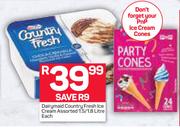Dairymaid Country Fresh Ice Cream Assorted 1.5/1.8Ltr With Free PnP Ice Cream Cones