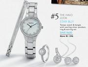 The Halo Look Tempo Watch & Bangle With Sterling Silver Pendant, Ring & Earring Set