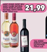 Saint Celine Sweet Red / Saint Claire Natural Sweet Rose/St Anna Natural Sweet White Wine-750ml Each