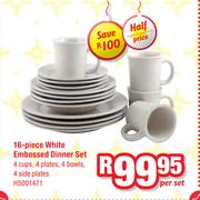 16 Piece White Embossed Dinner Set-Per Set