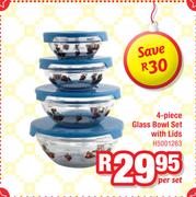 4 piece Glass Bowl Set With Lids-Per Set