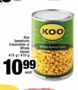 Koo Sweetcorn Creamstyle Or Whole Kernel-415/410g