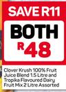 Clover Krush 100% Fruit Juice Blend 1.5 Litre And Tropika Flavoured Dairy Fruit Mix 2 Litre-Both