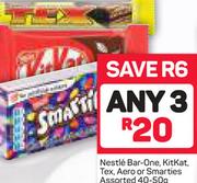 Nestle Bar-One, KitKat, Tex, Aero Or Smarties Assorted 3X40/50g