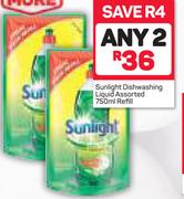 Sunlight Dishwashing Liquid Assorted-2 x 750ml Refill