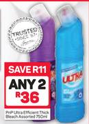 PnP Ultra Efficient Thick Bleach Assorted-Any 2 x 750ml