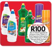 Plush Supreme All Purpose Cream 2x750ml,Dishwashing Liquid 2x750ml&Multi Surface Cleaner 2x275ml-All