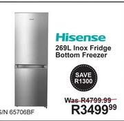 Hisense 269Ltr Inox Fridge Bottom Freezer S/N 65706BF