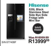 Hisense 535Ltr Black Stainless Steel Side By Side Fridge With Mini Bar S/N 67740BF