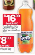 Coca Cola Zero, Light Or Tab, Fanta Orange Zero, Sprite Zero Or Stoney Ginger Beer Zero-2.25Ltr Each