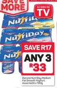 Danone Nutriday Medium Fat Smooth Yoghurt Assorted-3 x 6 x 100g