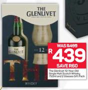 The Glenlivet 12 Year Old Single Malt Scotch Whisky-750ml & 2 Glasses Gift Pack