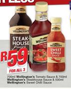 Wellington’s Tomato Sauce-700ml/Steakhouse Sauce-700ml/Sweet Chilli Sauce 500ml-For All 3