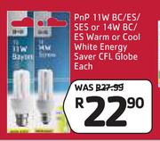 PnP 11W BC/ES/SES Or 14W BC/ES Warm Or Cool White Energy Saver CFL Globe-Each
