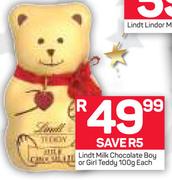 Lindt Milk Chocolate Boy Or Girl Teddy-100g Each