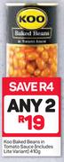 Koo Baked Beans In Tomato Sauce(Includes Lite Variant)-2X410g