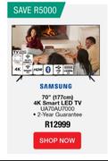 Samsung 70" (177cm) 4K Smart LED TV UA70AU7000