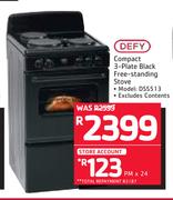 Defy Compact 3 Plate Black Free Standing Stove DSS513