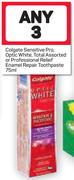 Colgate Sensitive Pro,Optic White,Total Or Professional Relief Enamel Repair Toothpaste-Any 3X75ml