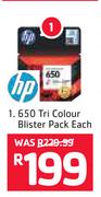 HP 650 Tri Colour Blister Pack-Each