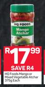 HQ Foods Mango Or Mixed Vegetables Atchar-375g Each
