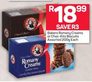 Bakers Romany Creams Or Choc-Kits Biscuits 200g-Each