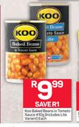 Koo Baked Beans In Tomato Sauce 410g-Each